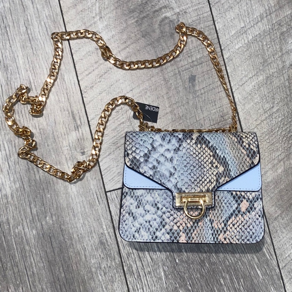 Snakeskin Print Crossbody Purse with Gold Chain